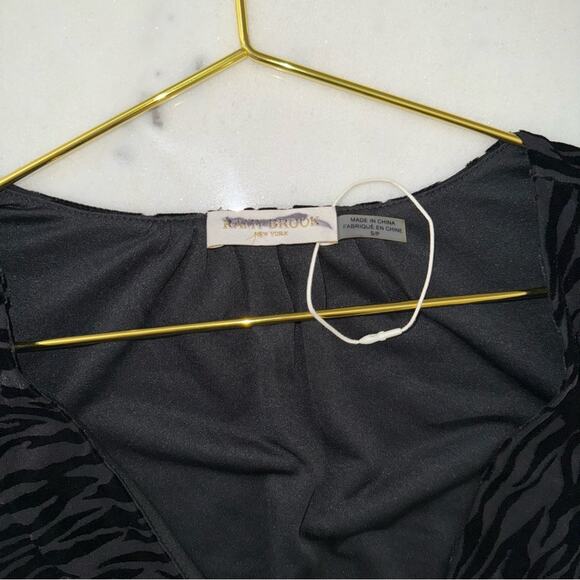 New Ramy Brook Kalani Black Zebra Print Flocked Textuted Long Sleeve Mini Dress - Picture 14 of 15